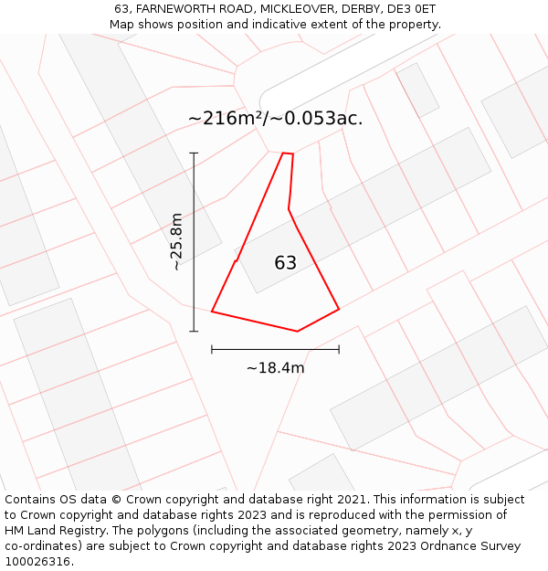 63, FARNEWORTH ROAD, MICKLEOVER, DERBY, DE3 0ET: Plot and title map