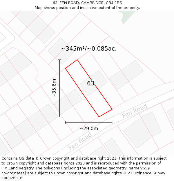 63, FEN ROAD, CAMBRIDGE, CB4 1BS: Plot and title map