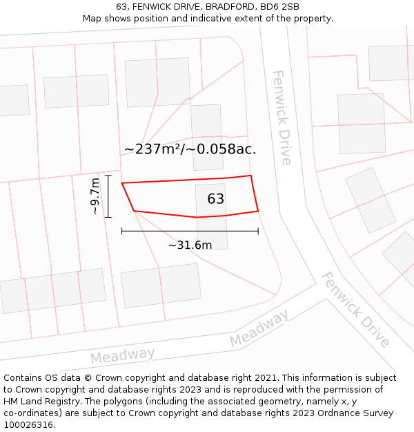 63, FENWICK DRIVE, BRADFORD, BD6 2SB: Plot and title map
