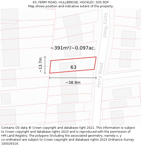 63, FERRY ROAD, HULLBRIDGE, HOCKLEY, SS5 6DP: Plot and title map