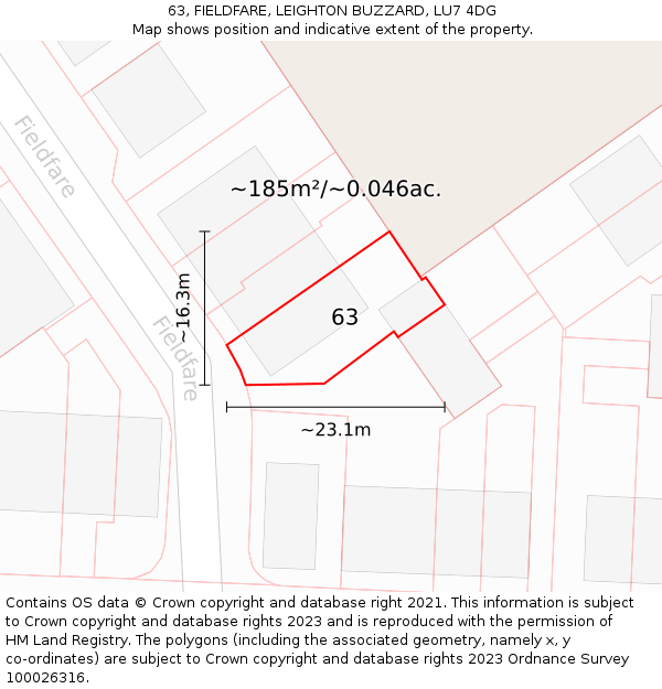 63, FIELDFARE, LEIGHTON BUZZARD, LU7 4DG: Plot and title map