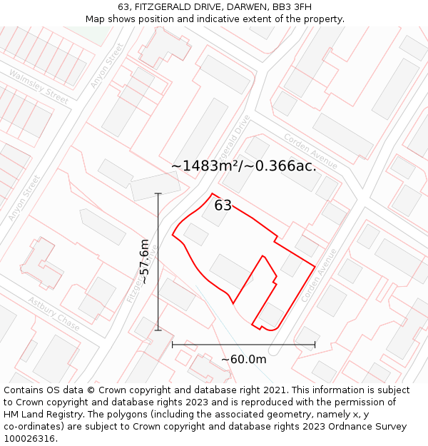 63, FITZGERALD DRIVE, DARWEN, BB3 3FH: Plot and title map