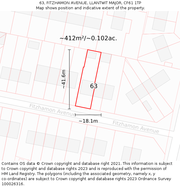 63, FITZHAMON AVENUE, LLANTWIT MAJOR, CF61 1TP: Plot and title map