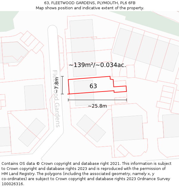 63, FLEETWOOD GARDENS, PLYMOUTH, PL6 6FB: Plot and title map