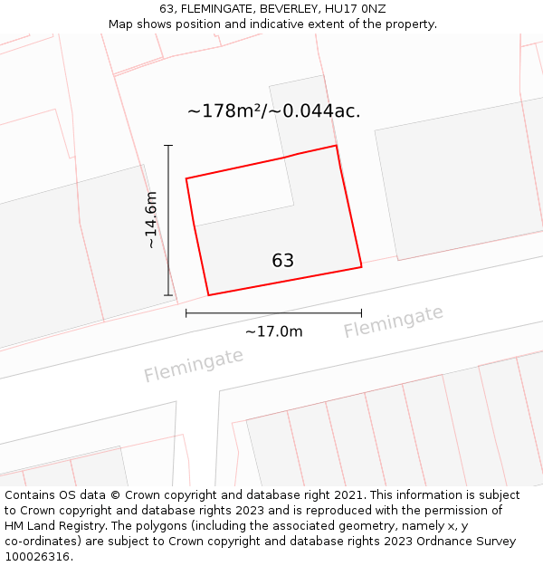 63, FLEMINGATE, BEVERLEY, HU17 0NZ: Plot and title map