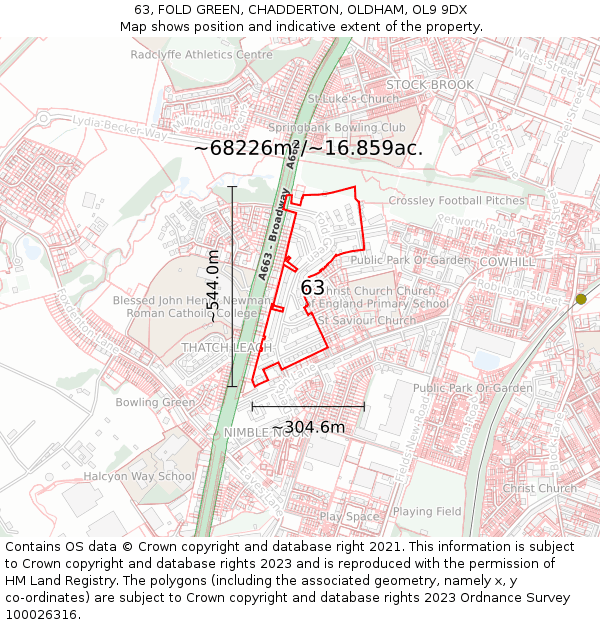 63, FOLD GREEN, CHADDERTON, OLDHAM, OL9 9DX: Plot and title map