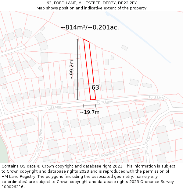 63, FORD LANE, ALLESTREE, DERBY, DE22 2EY: Plot and title map