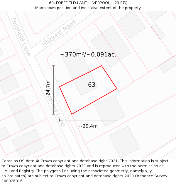 63, FOREFIELD LANE, LIVERPOOL, L23 9TQ: Plot and title map