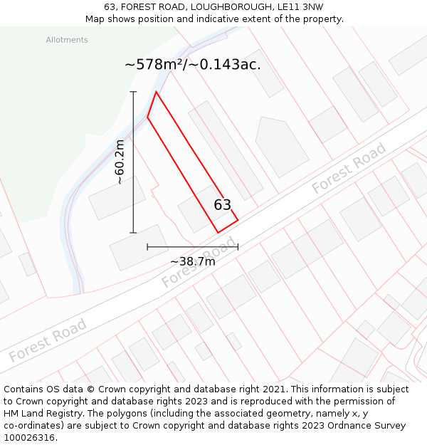63, FOREST ROAD, LOUGHBOROUGH, LE11 3NW: Plot and title map