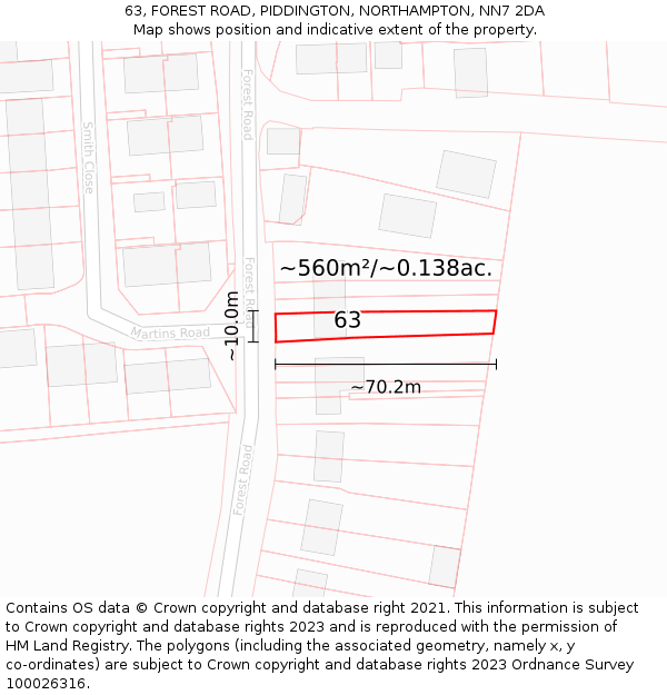 63, FOREST ROAD, PIDDINGTON, NORTHAMPTON, NN7 2DA: Plot and title map
