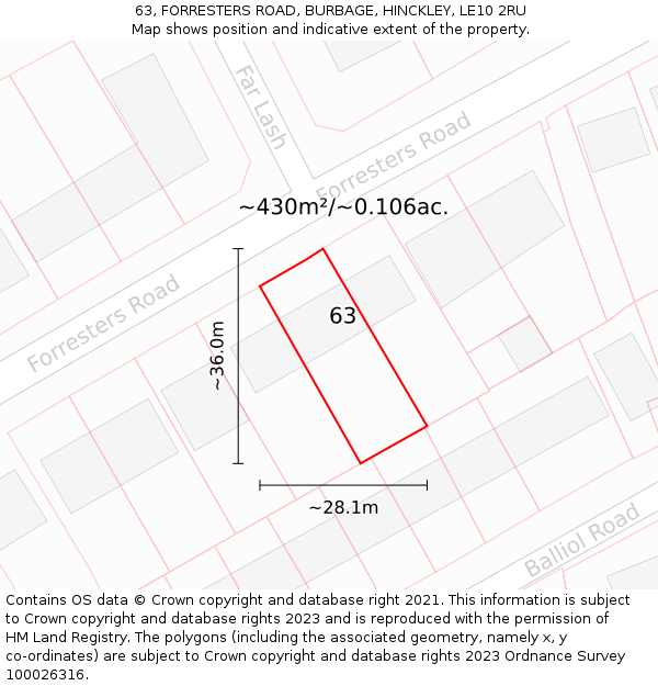 63, FORRESTERS ROAD, BURBAGE, HINCKLEY, LE10 2RU: Plot and title map