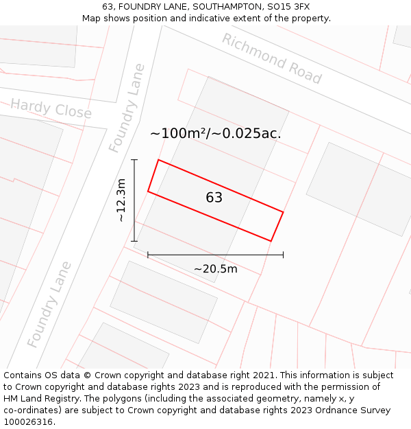 63, FOUNDRY LANE, SOUTHAMPTON, SO15 3FX: Plot and title map