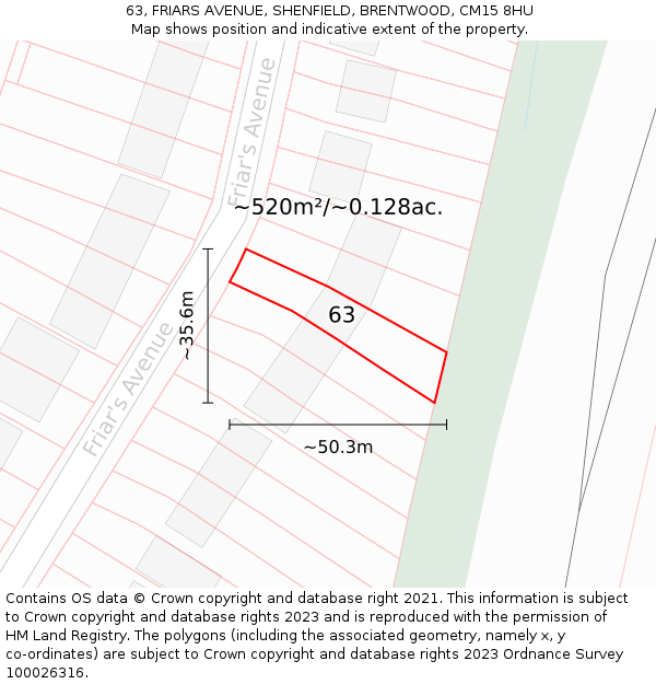 63, FRIARS AVENUE, SHENFIELD, BRENTWOOD, CM15 8HU: Plot and title map