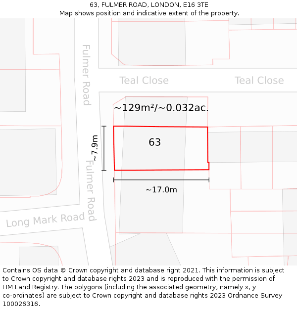 63, FULMER ROAD, LONDON, E16 3TE: Plot and title map