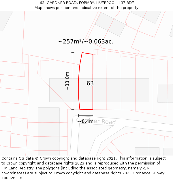 63, GARDNER ROAD, FORMBY, LIVERPOOL, L37 8DE: Plot and title map
