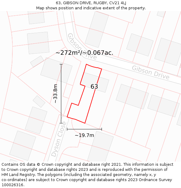 63, GIBSON DRIVE, RUGBY, CV21 4LJ: Plot and title map