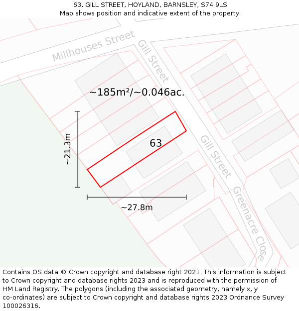 63, GILL STREET, HOYLAND, BARNSLEY, S74 9LS: Plot and title map