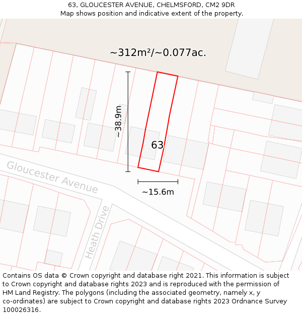 63, GLOUCESTER AVENUE, CHELMSFORD, CM2 9DR: Plot and title map