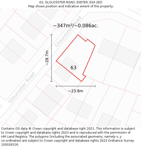 63, GLOUCESTER ROAD, EXETER, EX4 2ED: Plot and title map