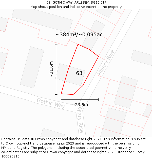 63, GOTHIC WAY, ARLESEY, SG15 6TP: Plot and title map