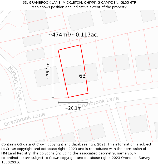 63, GRANBROOK LANE, MICKLETON, CHIPPING CAMPDEN, GL55 6TF: Plot and title map