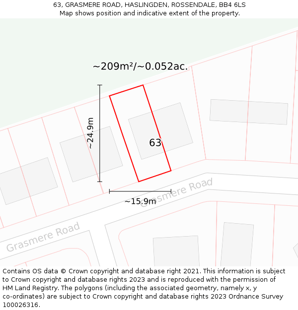 63, GRASMERE ROAD, HASLINGDEN, ROSSENDALE, BB4 6LS: Plot and title map