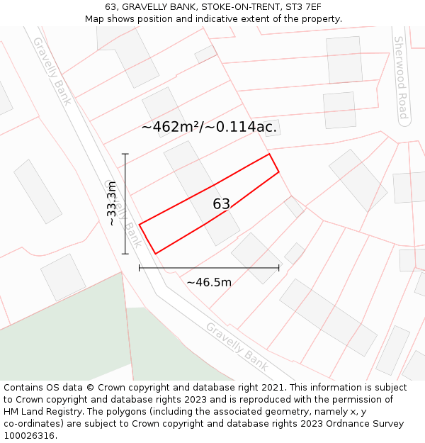 63, GRAVELLY BANK, STOKE-ON-TRENT, ST3 7EF: Plot and title map