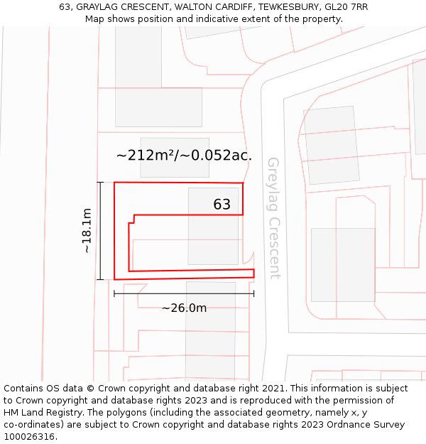 63, GRAYLAG CRESCENT, WALTON CARDIFF, TEWKESBURY, GL20 7RR: Plot and title map