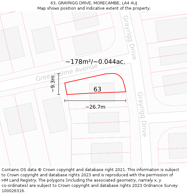 63, GRAYRIGG DRIVE, MORECAMBE, LA4 4UJ: Plot and title map