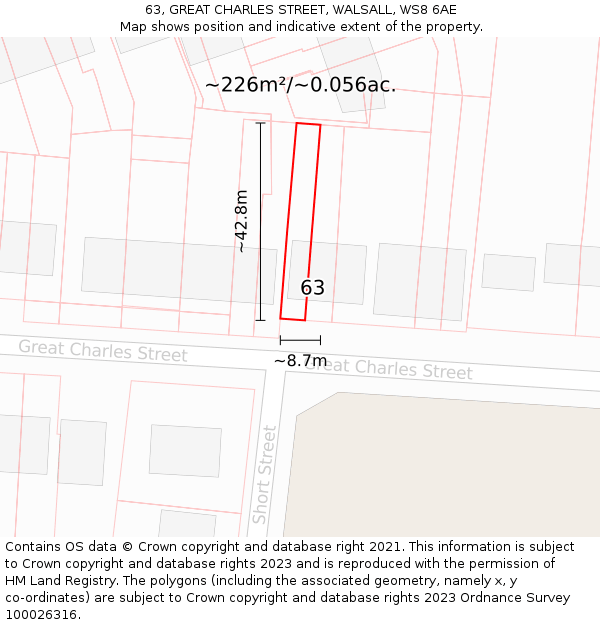 63, GREAT CHARLES STREET, WALSALL, WS8 6AE: Plot and title map