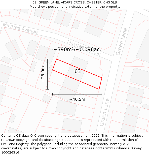 63, GREEN LANE, VICARS CROSS, CHESTER, CH3 5LB: Plot and title map