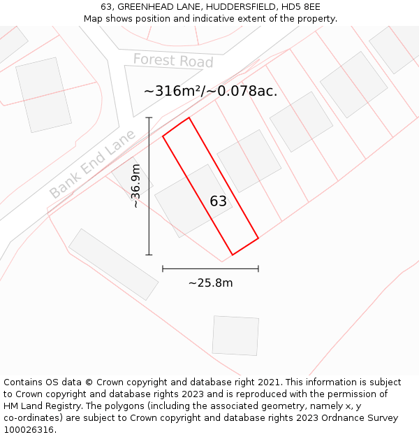 63, GREENHEAD LANE, HUDDERSFIELD, HD5 8EE: Plot and title map