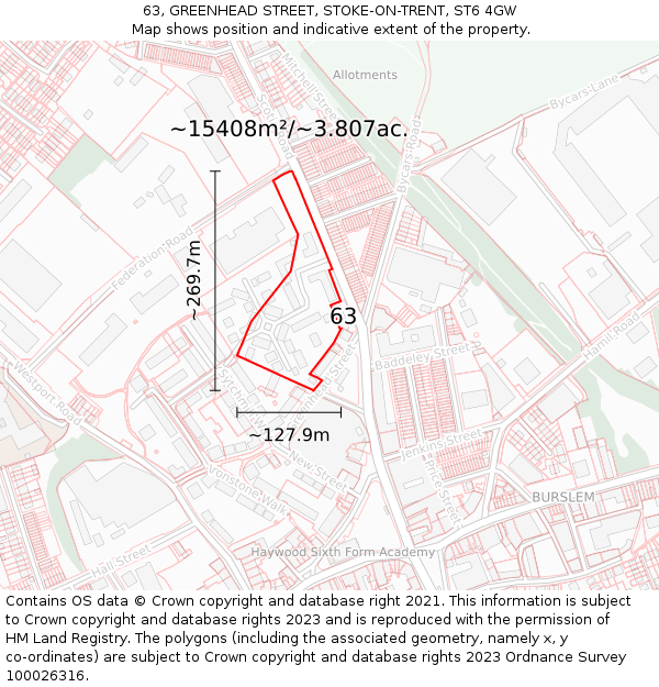 63, GREENHEAD STREET, STOKE-ON-TRENT, ST6 4GW: Plot and title map
