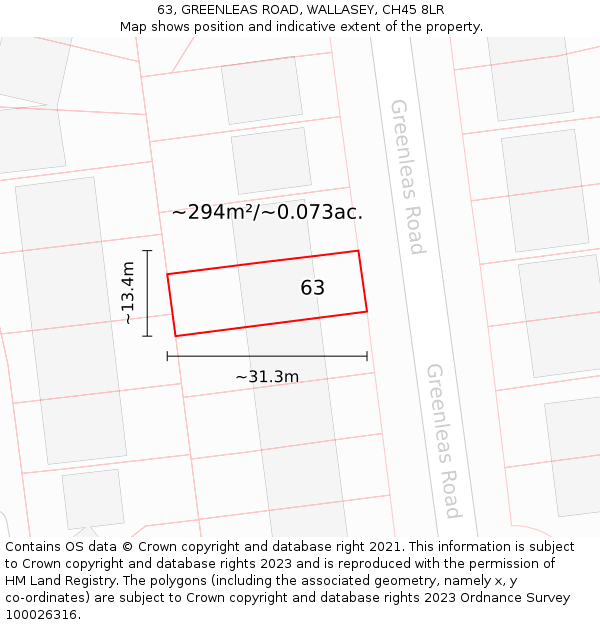 63, GREENLEAS ROAD, WALLASEY, CH45 8LR: Plot and title map