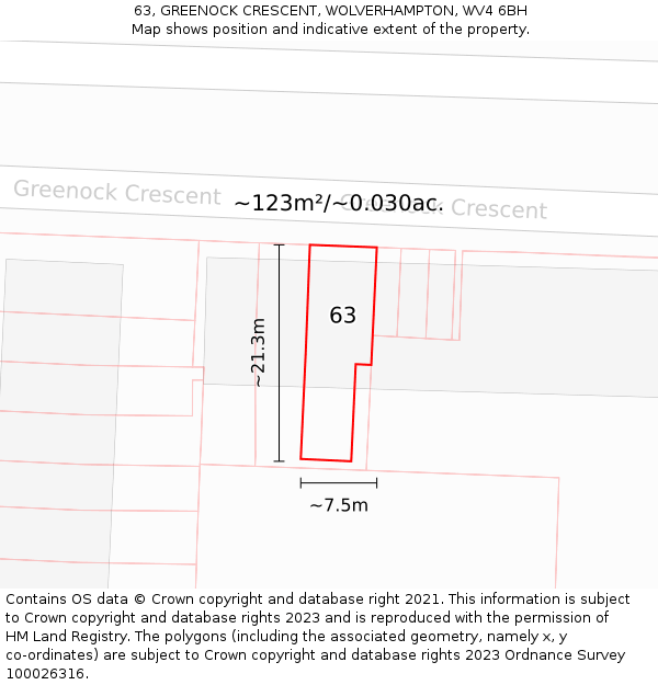 63, GREENOCK CRESCENT, WOLVERHAMPTON, WV4 6BH: Plot and title map