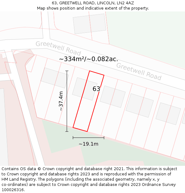 63, GREETWELL ROAD, LINCOLN, LN2 4AZ: Plot and title map