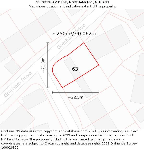 63, GRESHAM DRIVE, NORTHAMPTON, NN4 9SB: Plot and title map