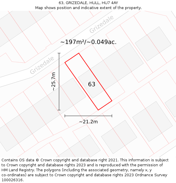 63, GRIZEDALE, HULL, HU7 4AY: Plot and title map