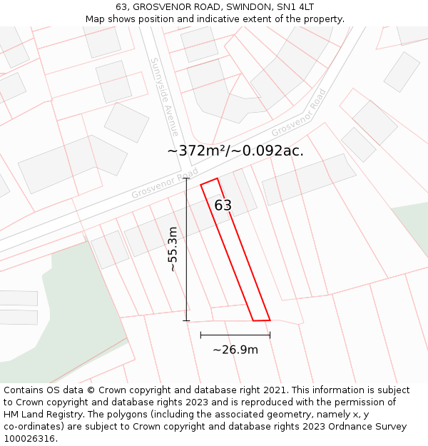 63, GROSVENOR ROAD, SWINDON, SN1 4LT: Plot and title map