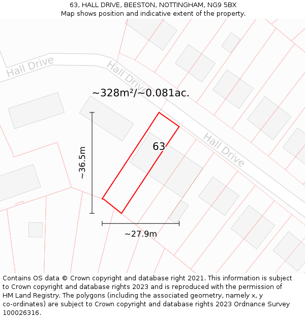 63, HALL DRIVE, BEESTON, NOTTINGHAM, NG9 5BX: Plot and title map