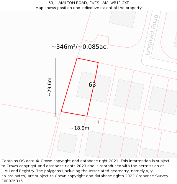 63, HAMILTON ROAD, EVESHAM, WR11 2XE: Plot and title map