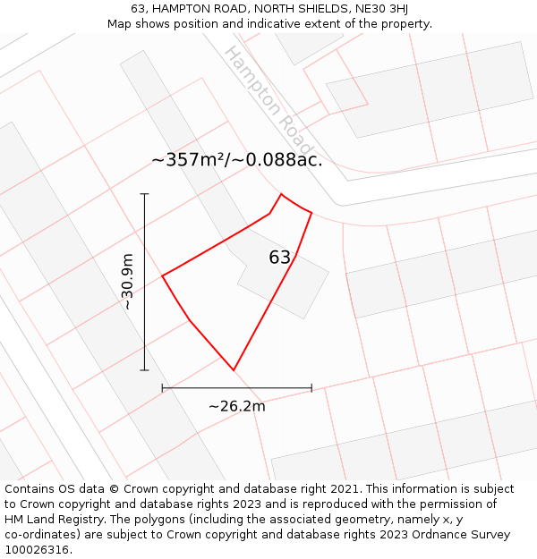 63, HAMPTON ROAD, NORTH SHIELDS, NE30 3HJ: Plot and title map