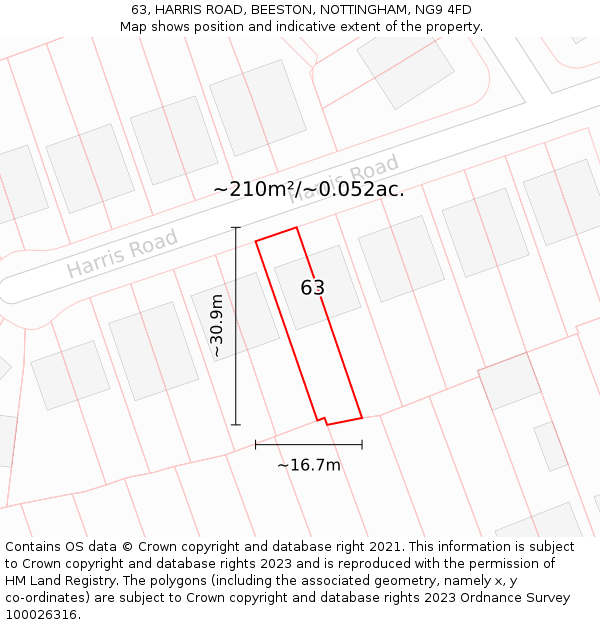 63, HARRIS ROAD, BEESTON, NOTTINGHAM, NG9 4FD: Plot and title map