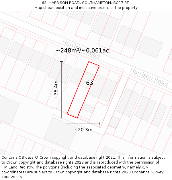 63, HARRISON ROAD, SOUTHAMPTON, SO17 3TL: Plot and title map