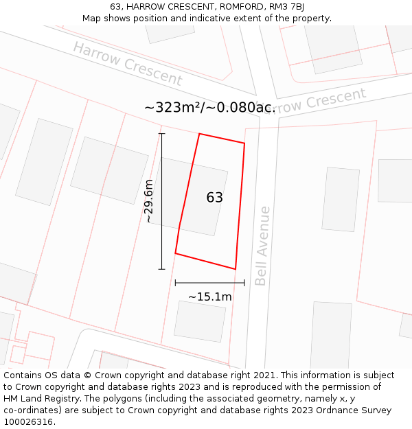63, HARROW CRESCENT, ROMFORD, RM3 7BJ: Plot and title map