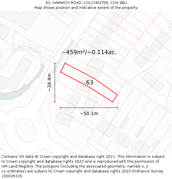 63, HARWICH ROAD, COLCHESTER, CO4 3BU: Plot and title map