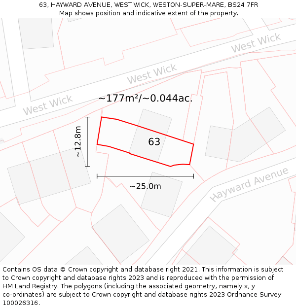 63, HAYWARD AVENUE, WEST WICK, WESTON-SUPER-MARE, BS24 7FR: Plot and title map