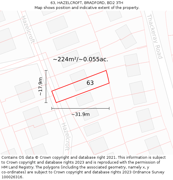 63, HAZELCROFT, BRADFORD, BD2 3TH: Plot and title map