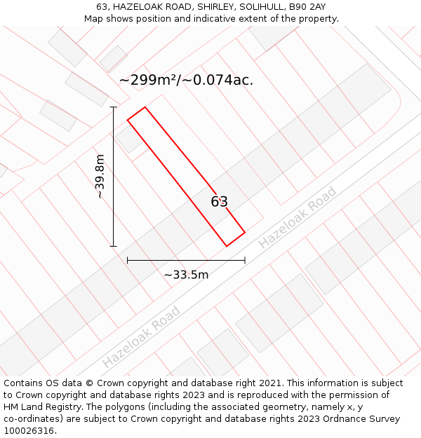 63, HAZELOAK ROAD, SHIRLEY, SOLIHULL, B90 2AY: Plot and title map