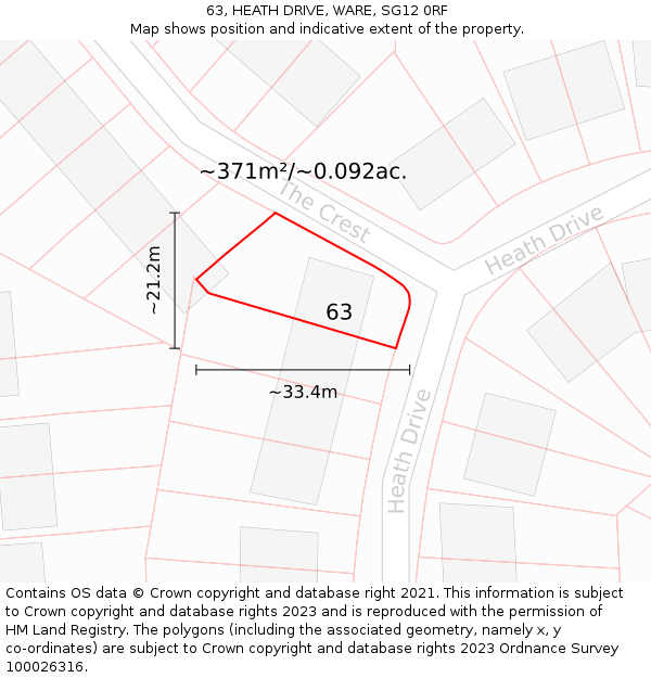 63, HEATH DRIVE, WARE, SG12 0RF: Plot and title map
